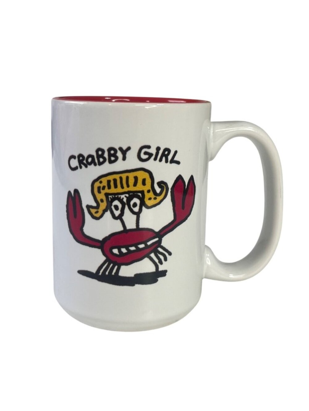 Crabby Girl Coffee Mug Funny Cartoon Design Red Interior